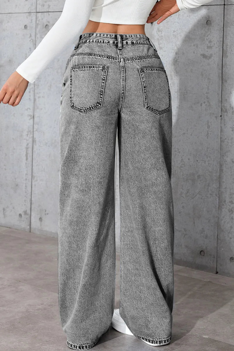 Casual Loose High Waisted Straight Denim Jeans