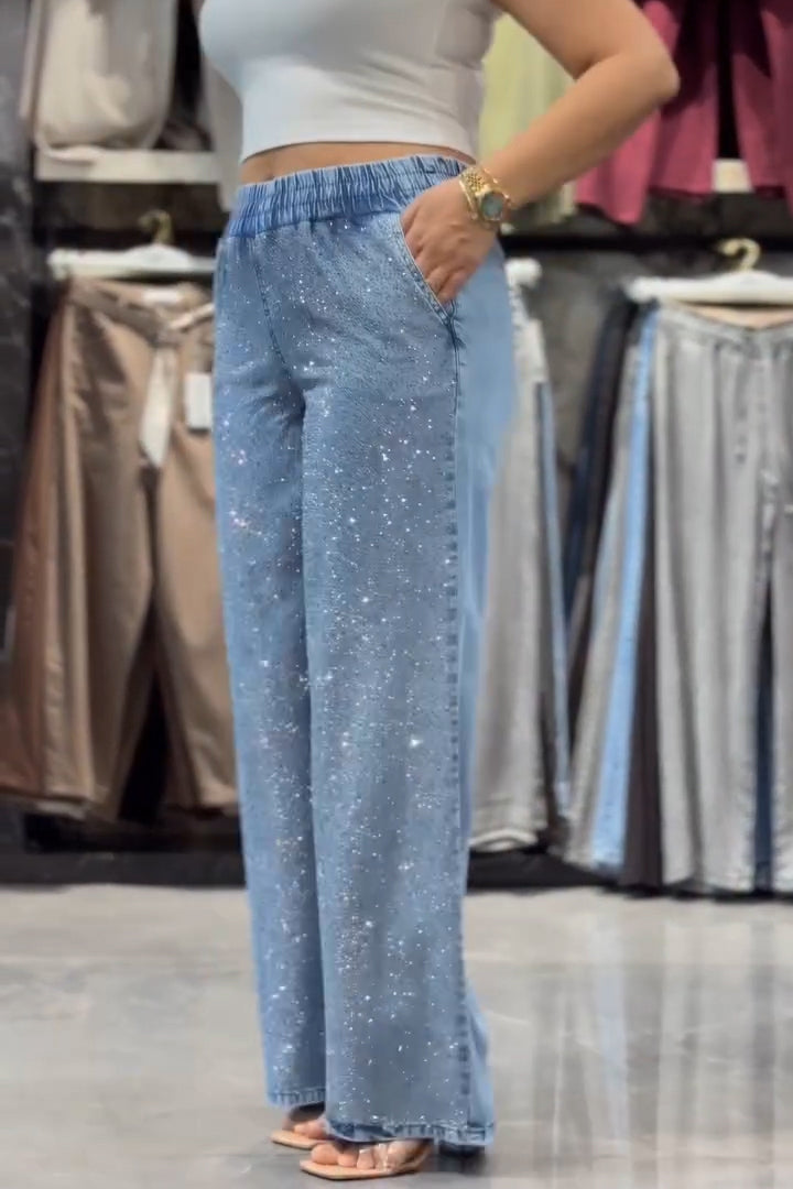 Women's Casual Stretch-Waist Rhinestone Jeans