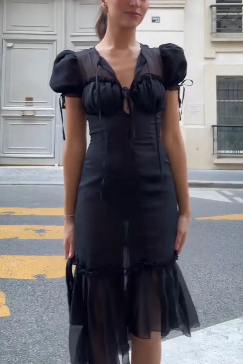 Women's V-neck Spliced Waist Elegant Casual Dress