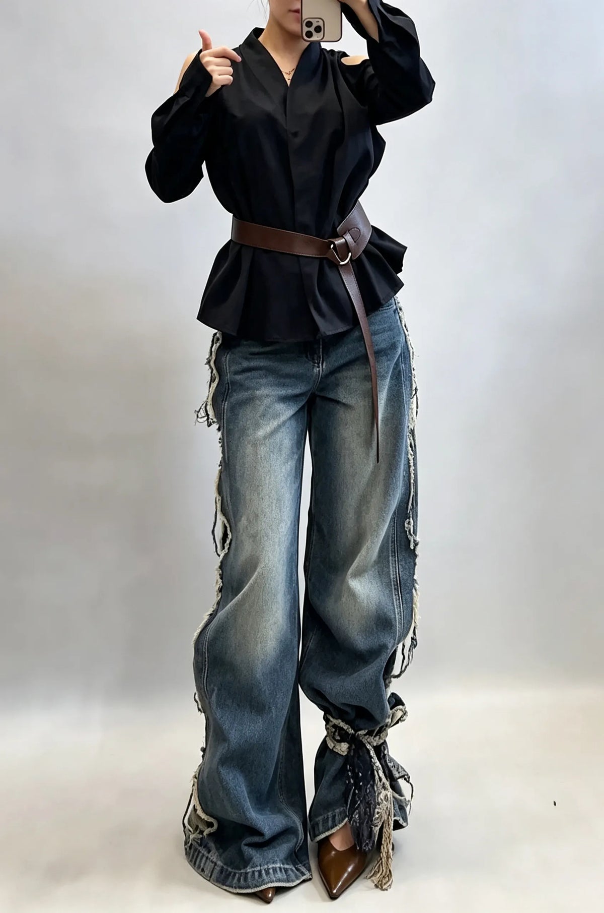 Women's Street Style Side Camo Patchwork Wide Leg Jeans