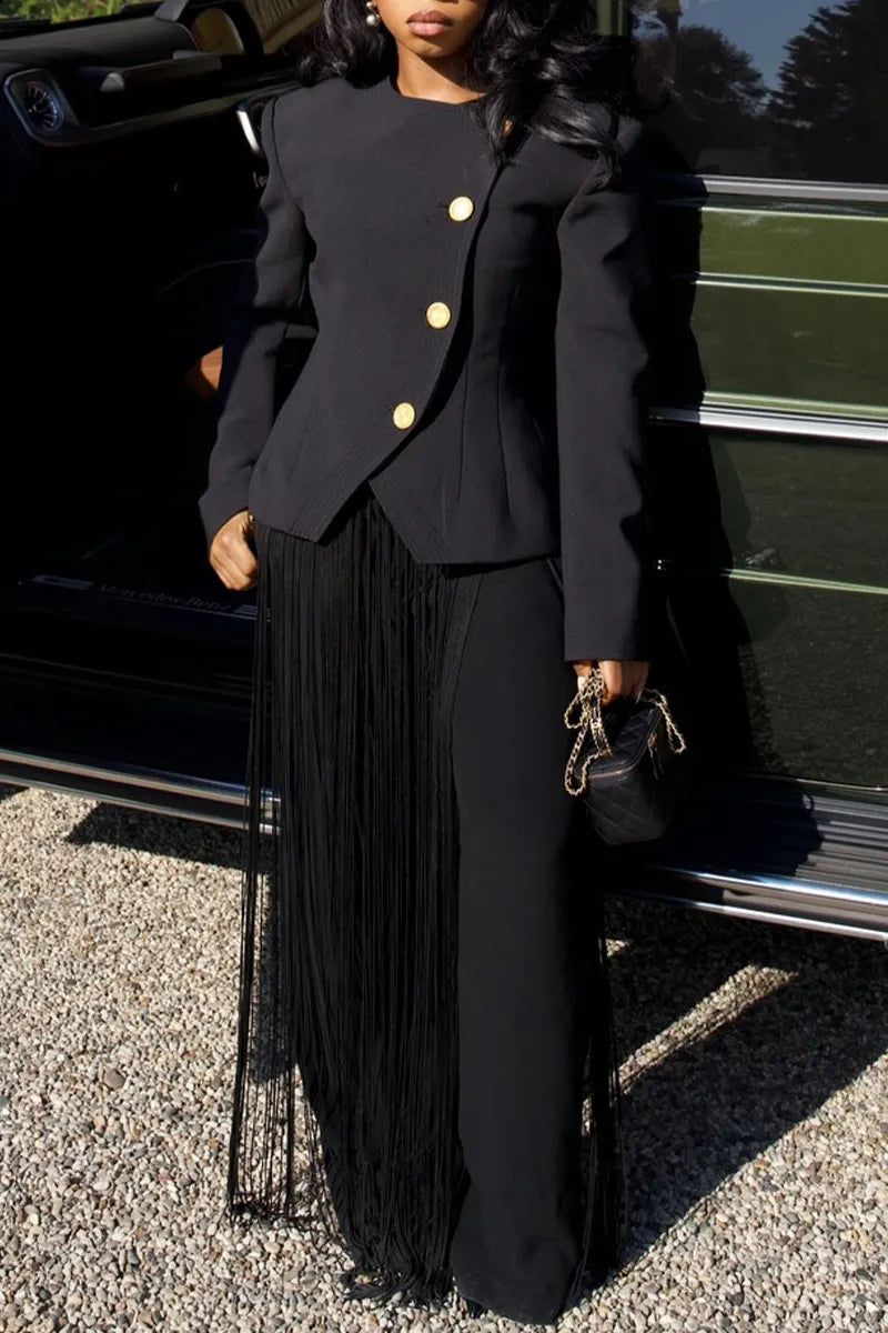 Women's Round Neck Style Jacket or Patchwork Fringe Pants