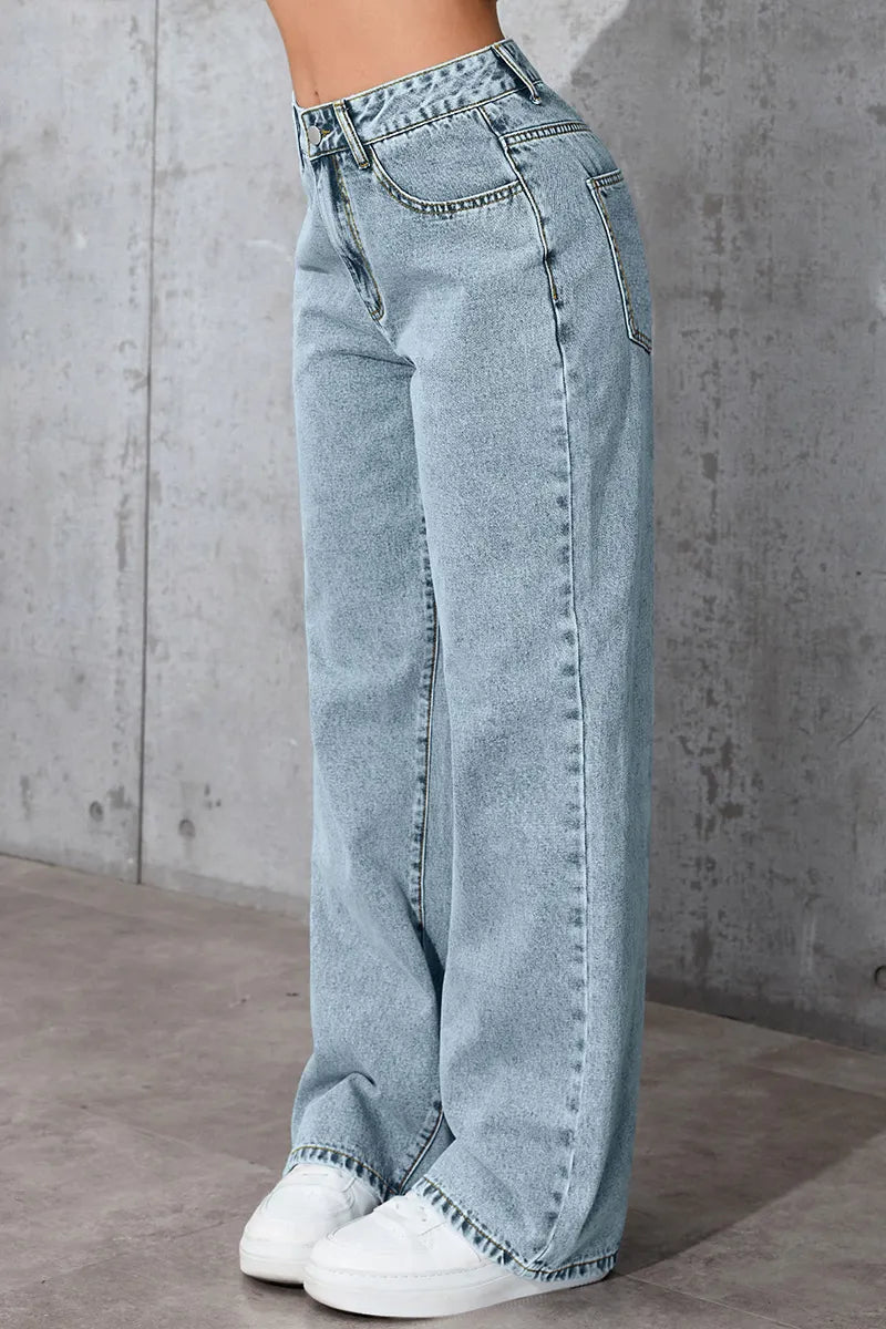 Casual Loose High Waisted Straight Denim Jeans