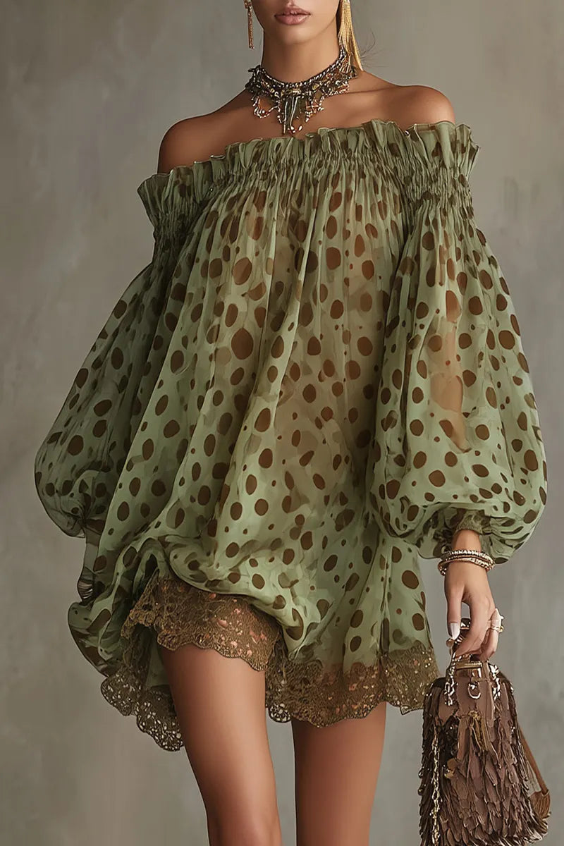 Women's One-piece Collar Polka Dot Patchwork Lace Pattern Elegant Casual Dress