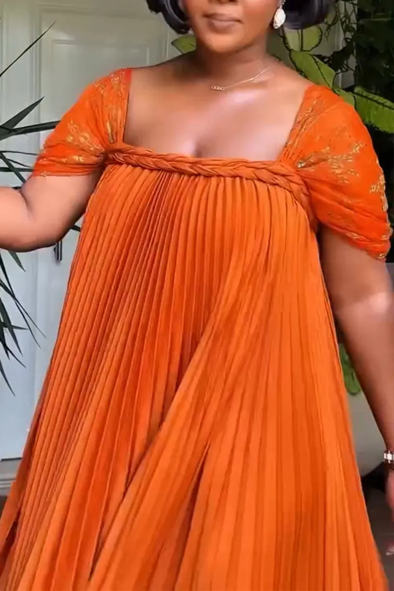 Women's Casual Vacation Pleated Decoration Patchwork Maxi Dress