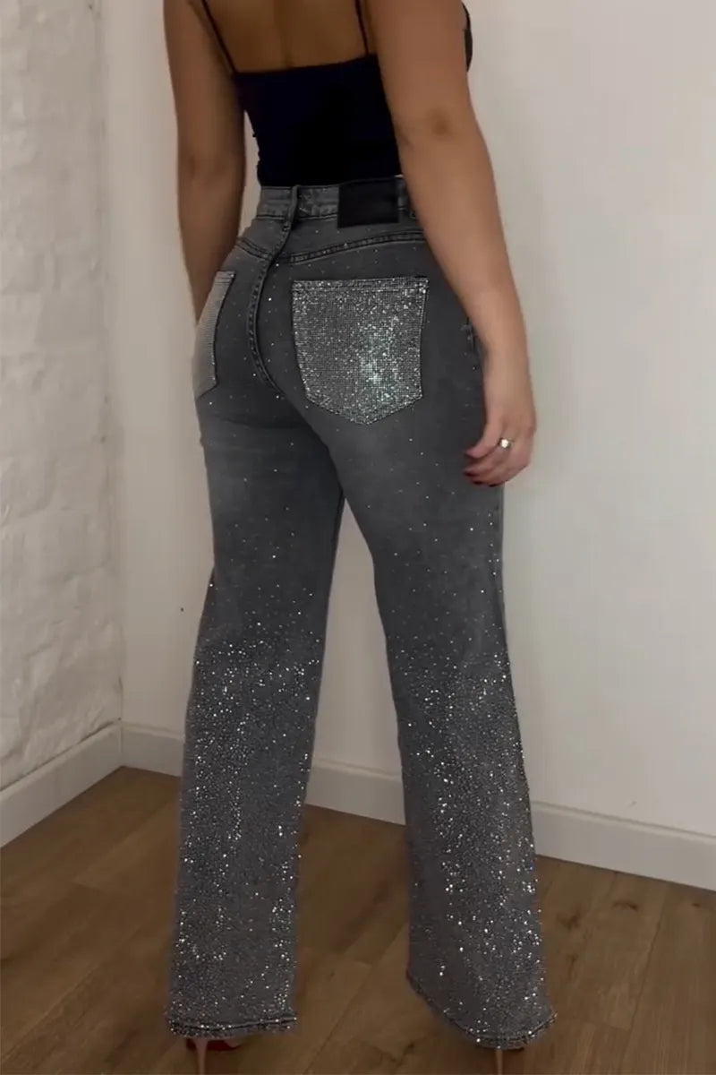 Women's Rhinestone Washed Casual Jeans