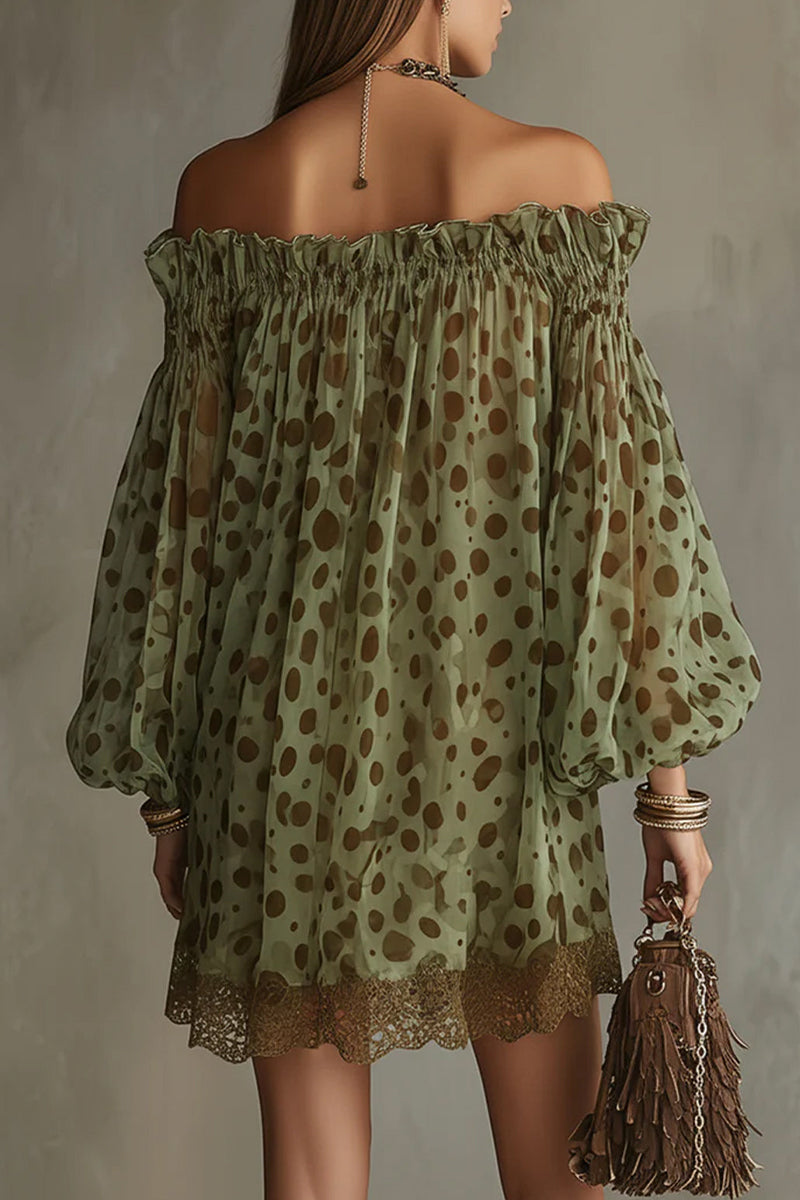 Women's One-piece Collar Polka Dot Patchwork Lace Pattern Elegant Casual Dress