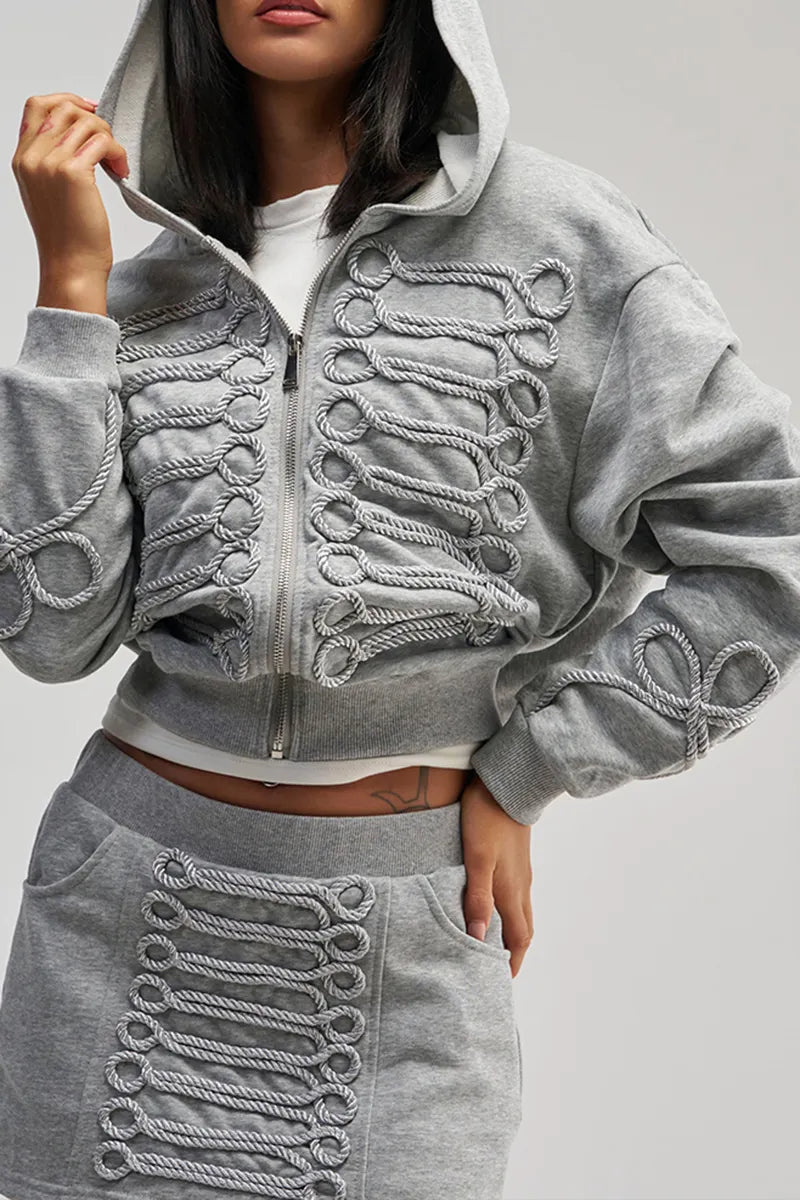 Women's Casual Woven Decoration Hoodie or Mini Skirt