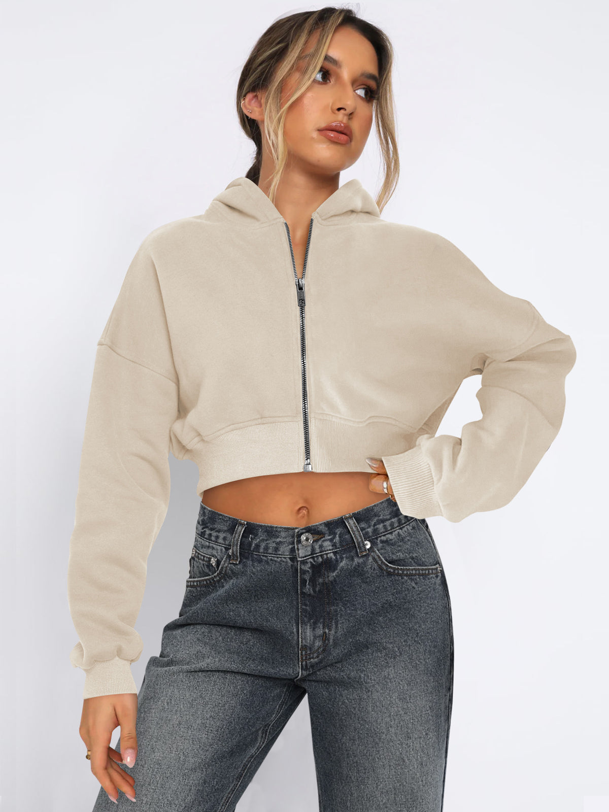 Casual Warm Short Fleece Hoodie Sweatshirt Jacket