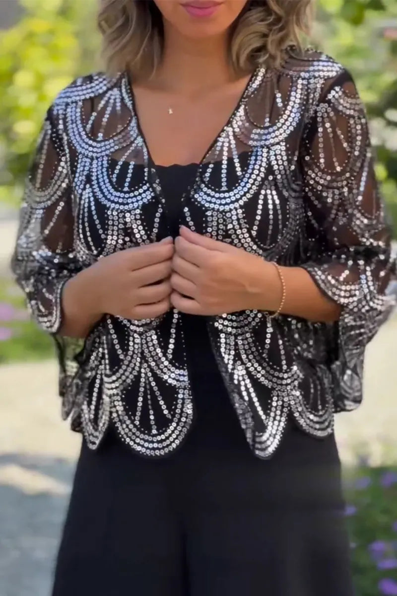 Women's Sequin Perspective Elegant Casual Cardigan