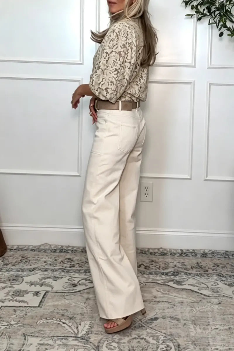 Women's Lapel Pattern Hollowed Out Coat or Wide Leg Pants