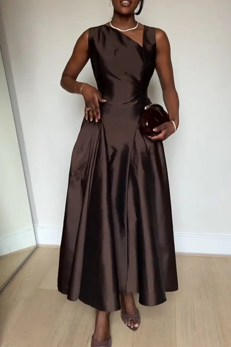 Women's Waist Cinched Solid Color Patchwork Elegant Temperament Wedding Banquet Style Dress