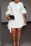 Women's Fashion Lapel Waist Cinching Lace Patchwork Blazer Dress