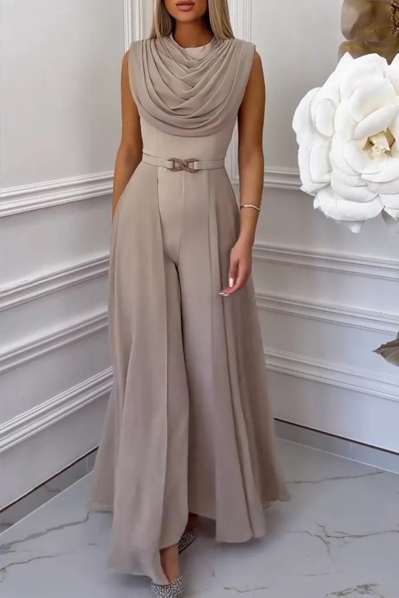 Women's Elegant Pleated Flowing Long Jumpsuit