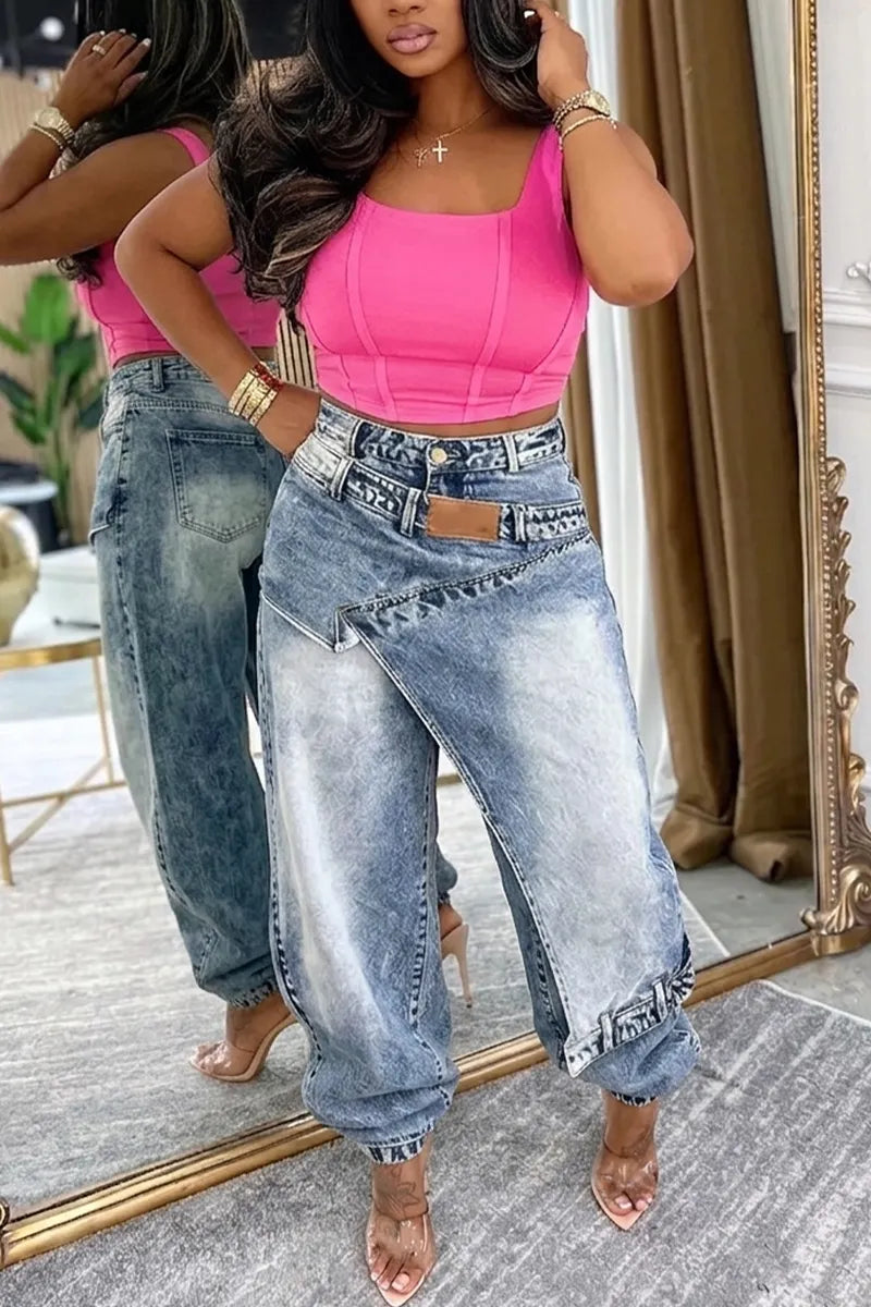 Ladies' Hot Selling Casual Asymmetrical Overlapping Jeans