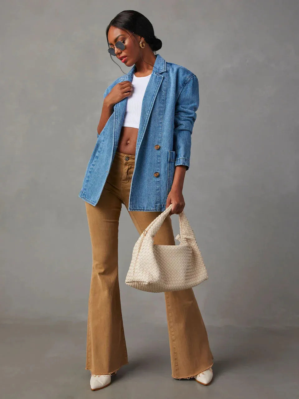 Casual Washed Lapel Denim Blazer