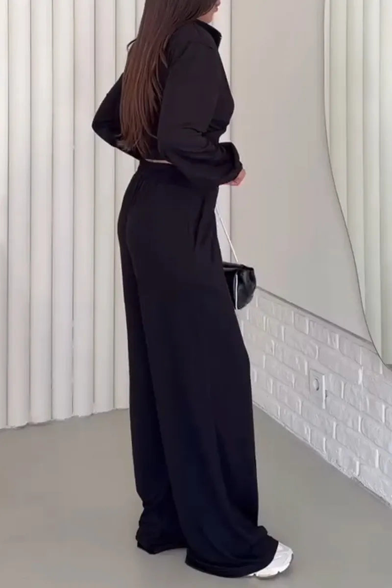 Women's Collar Zipper Jacket+ Pants Casual Set