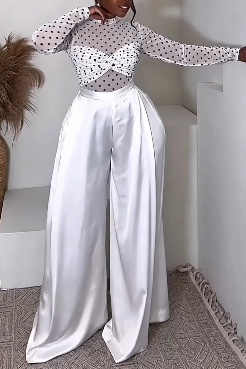 Women's Fashion Polka Dot Slim Top Wide Leg Pants Two-Piece Set
