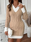 ( In stock)Womens Doll Collar Color Plug Knitted Short Dress