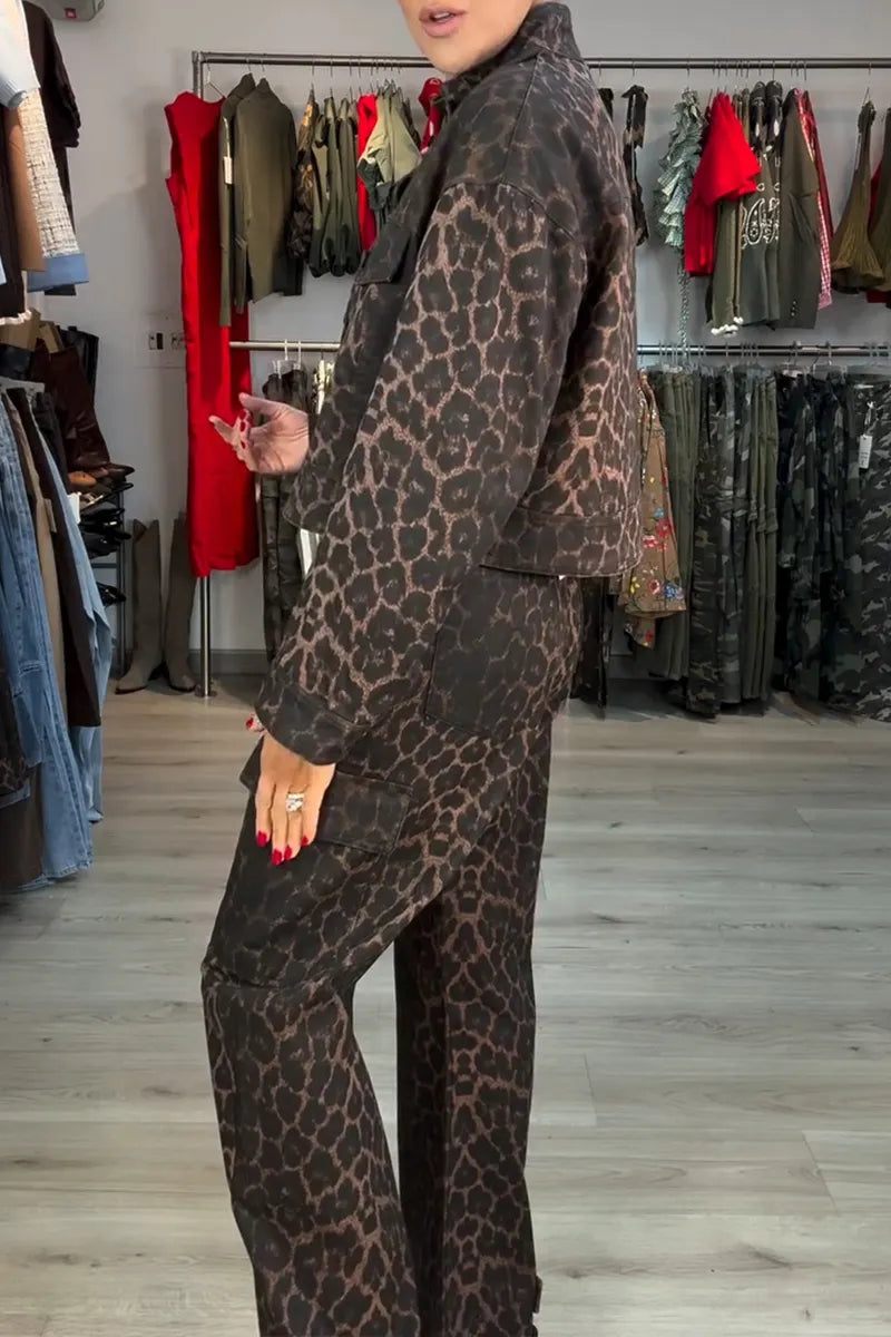 Women's Casual Leopard Loose Jacket or Cargo Pants