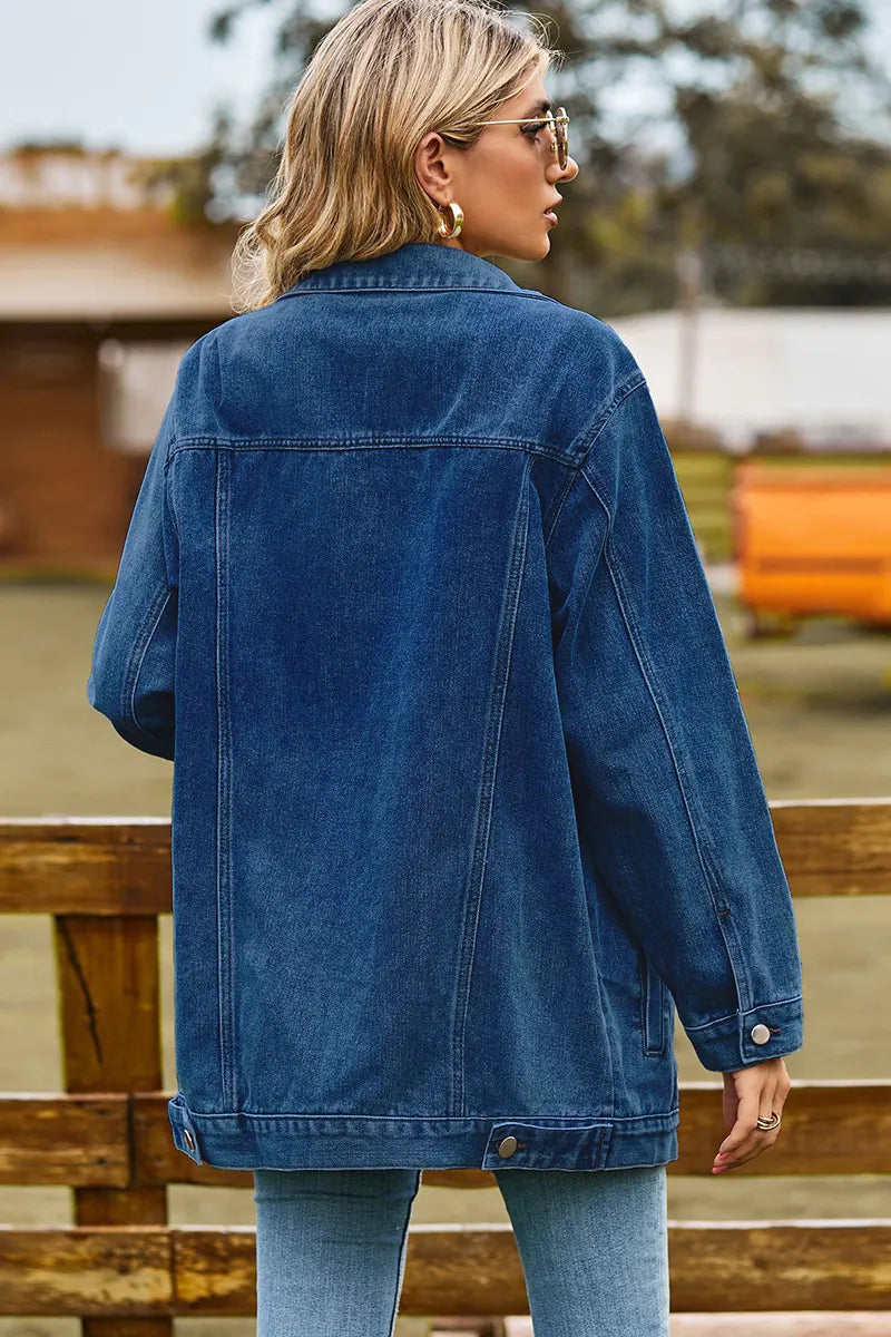 Casual Loose Fit Inside Patch Pocket Denim Jacket