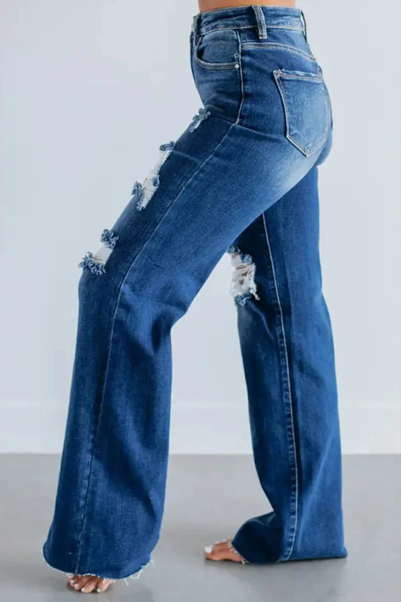 Women's Fashionable Comfort Ripped Wide Leg Jeans