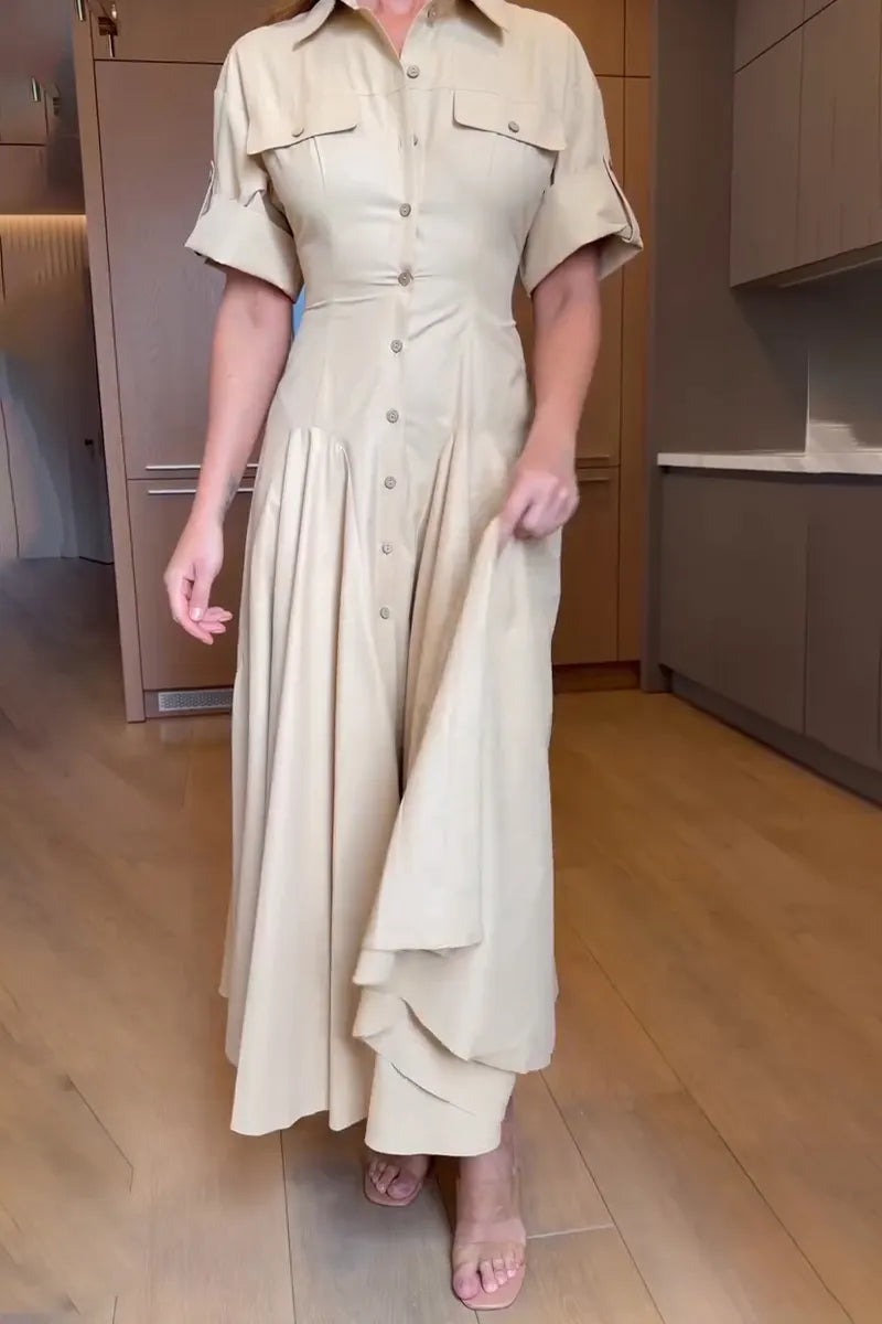 Women's Collar and Buckle Elegant Casual Dress