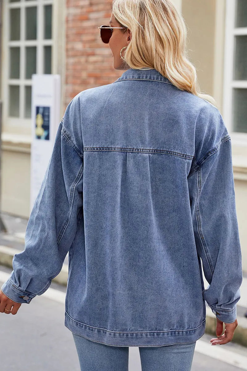 Casual Loose Fit Drop Shoulder Denim Jacket