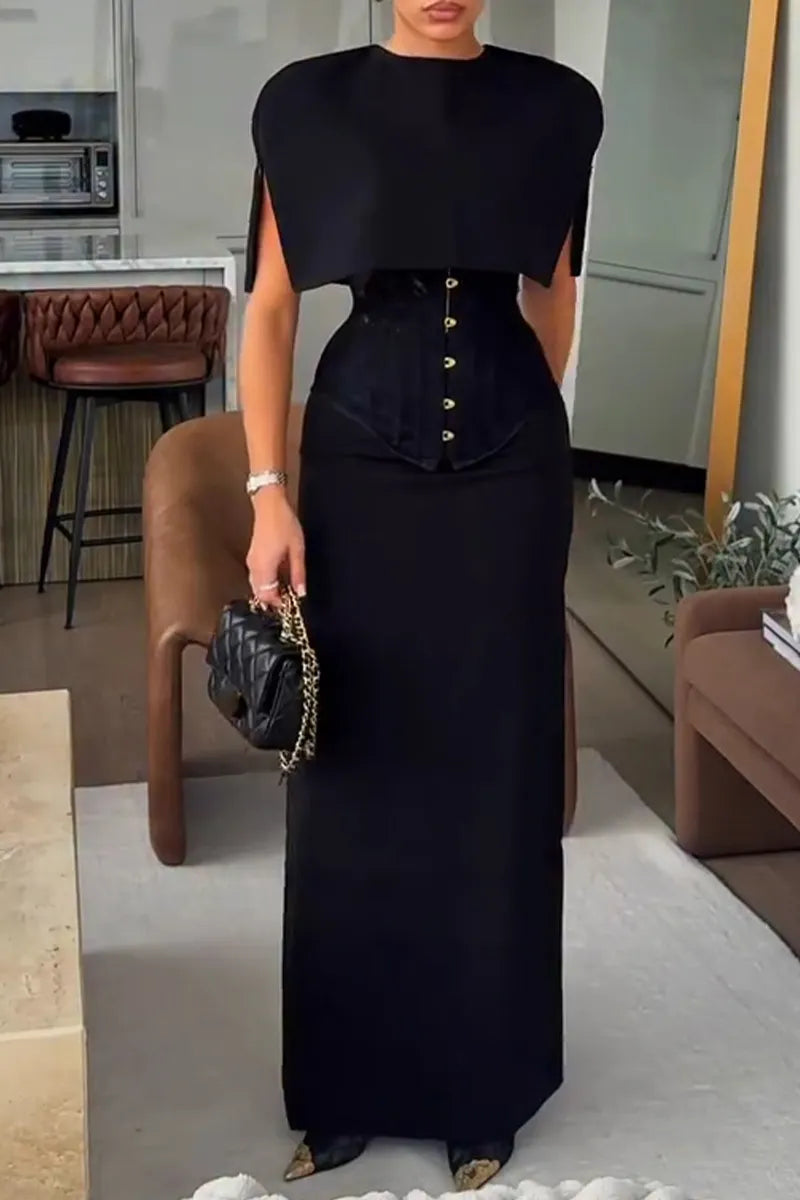Women's Elegant Lace Strapless Cape Skirt Three-Piece Set