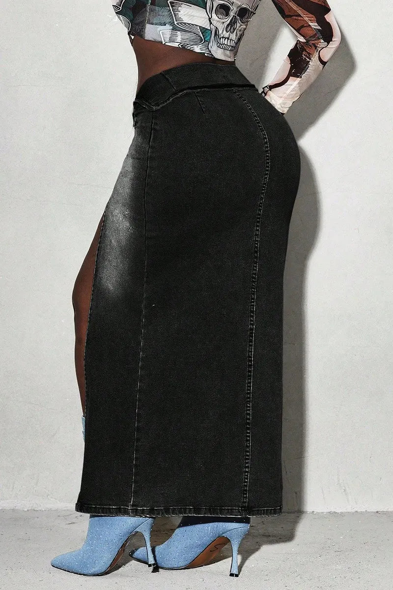 Women's Elasticized Side-Slit Cowboy Midi Skirt