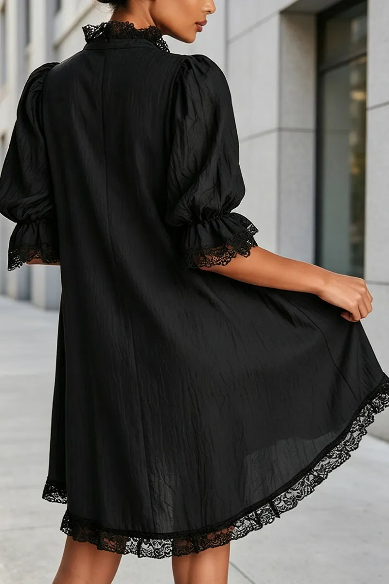 Women's Deep V-neck Patchwork Hollow Pattern Elegant Casual Irregular Dress