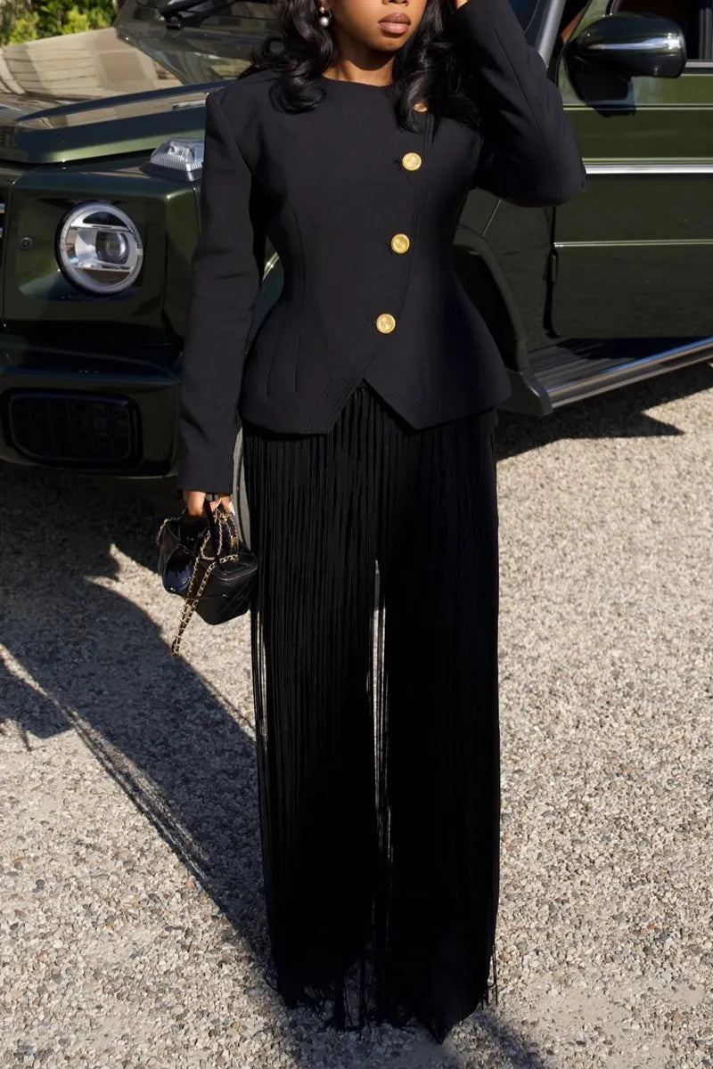 Women's Round Neck Style Jacket or Patchwork Fringe Pants