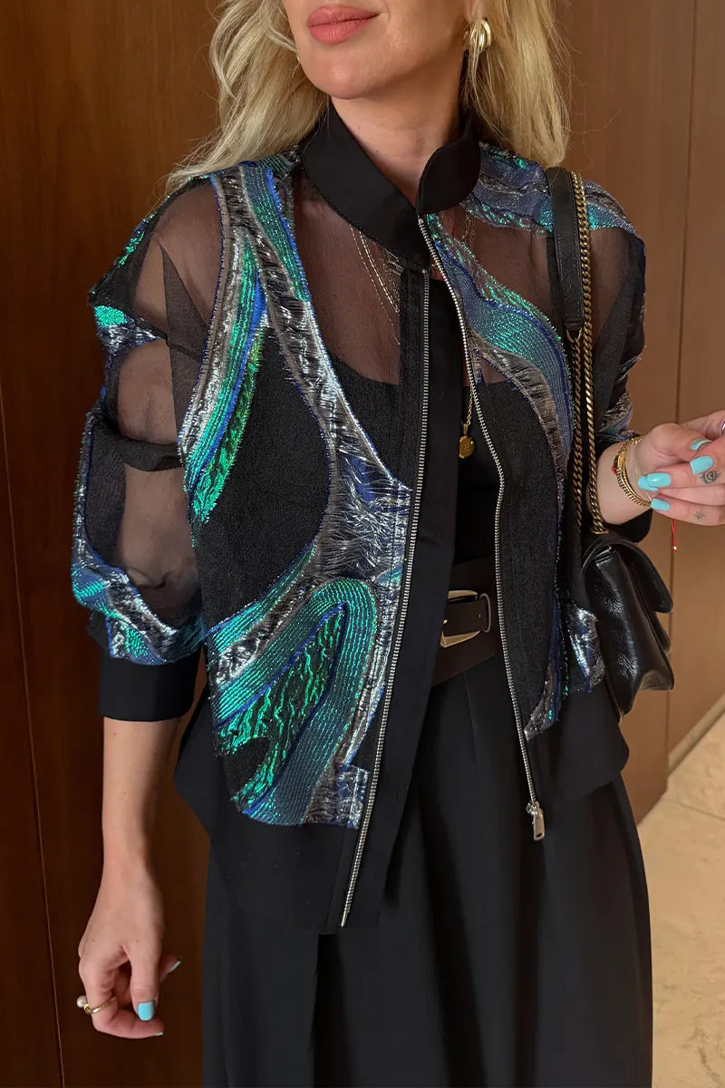Women's Casual Mesh Patchwork Sheer Jacket