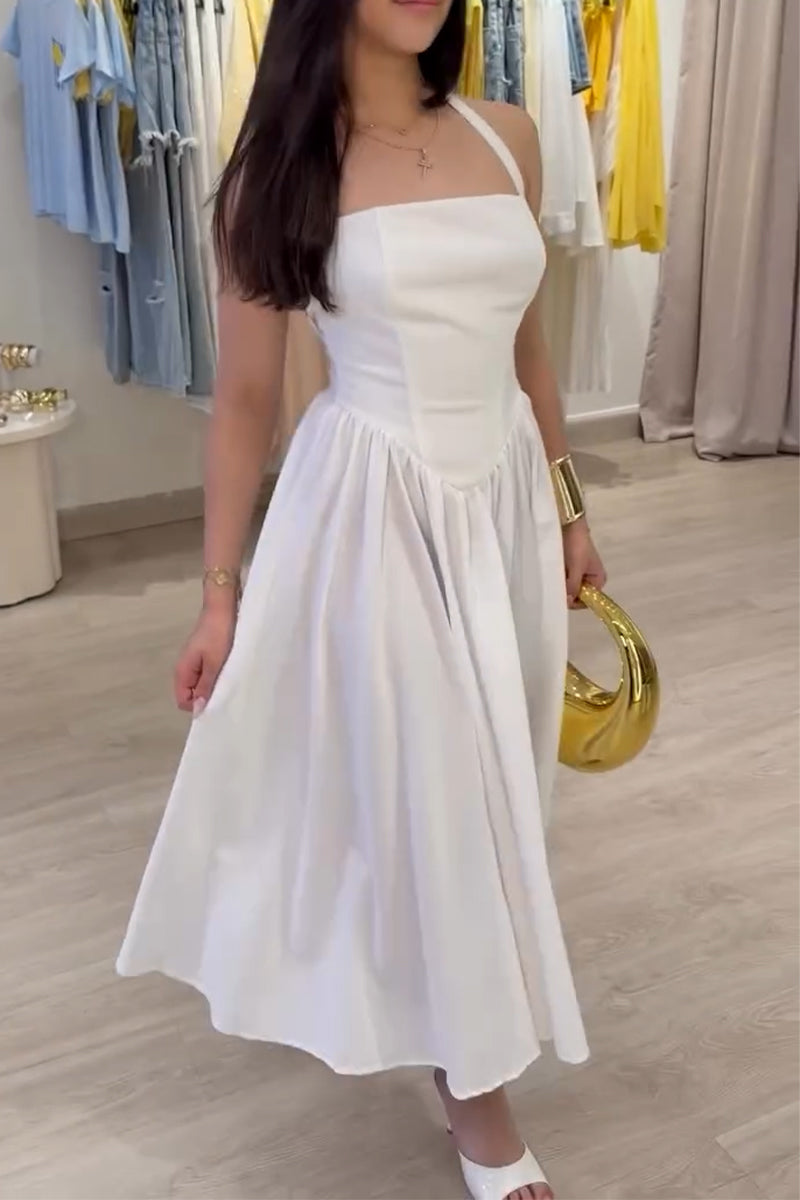 Women's Neck Hanging Patchwork Solid Color Elegant Casual Dress
