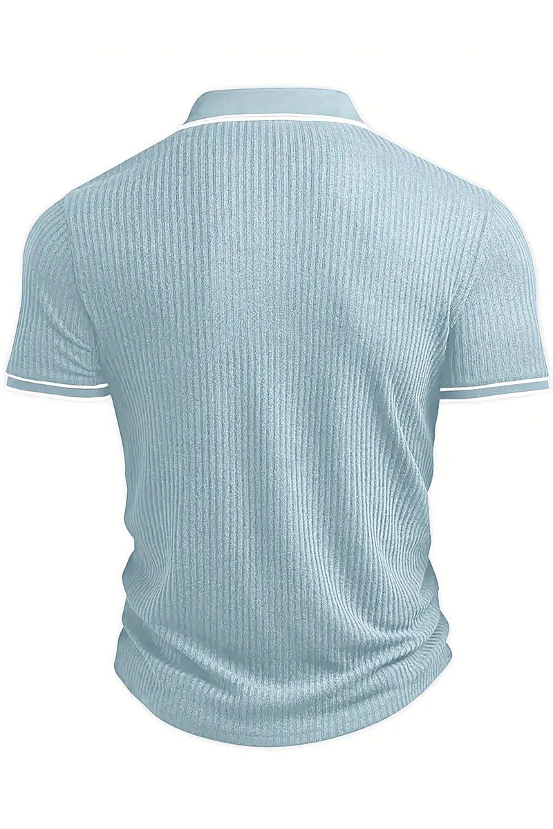 Men's Casual Contrast Color Polo Shirt With Turndown Collar And Buttons, Short Sleeve, Summer
