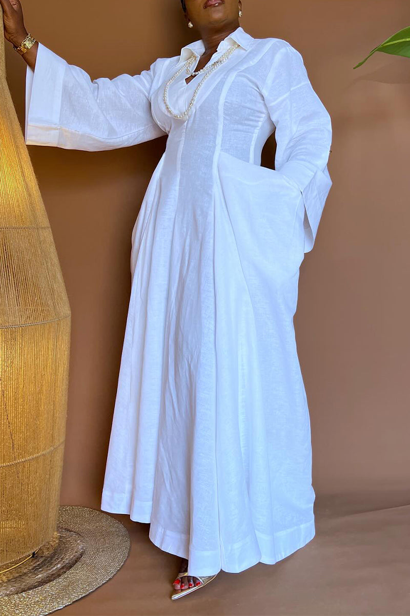 Women's Collar Patchwork Shirt Style Elegant Temperament Maxi Dresses