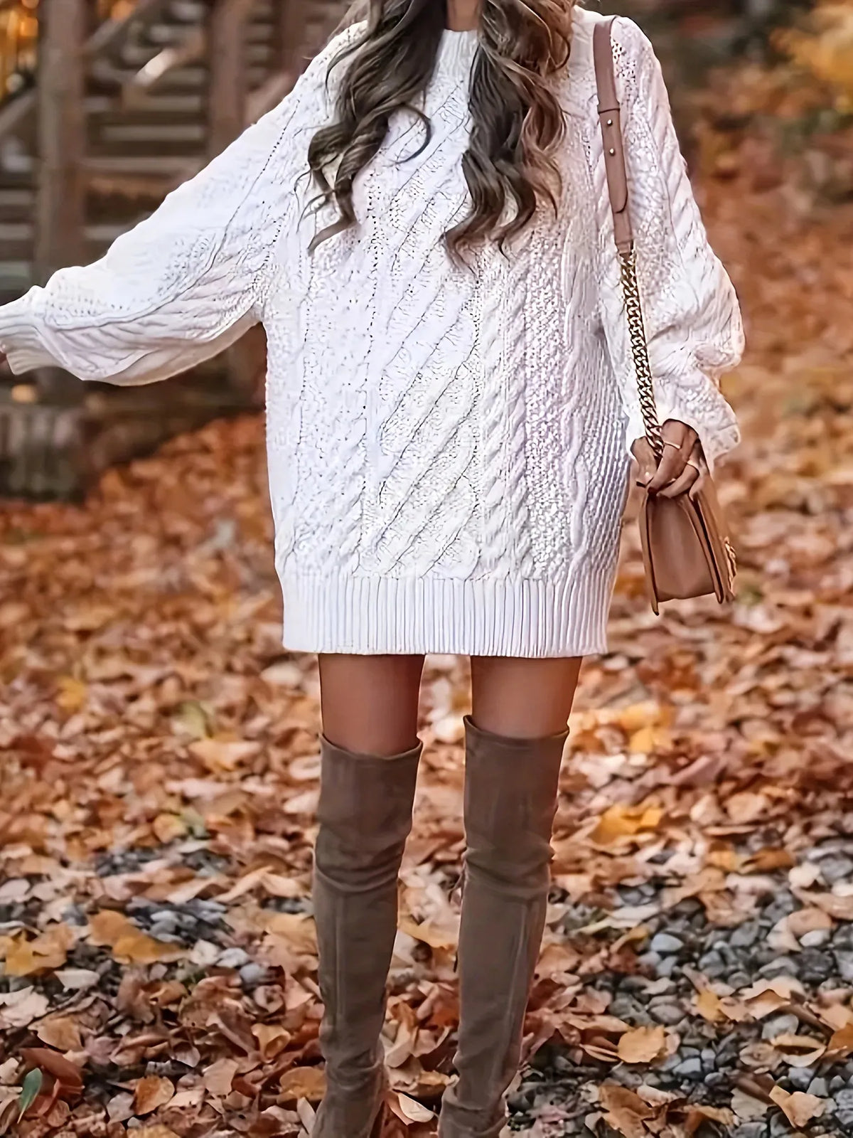 ( In stock)Women Round Neck Hip-pack Versatile Knitted Casual Dress