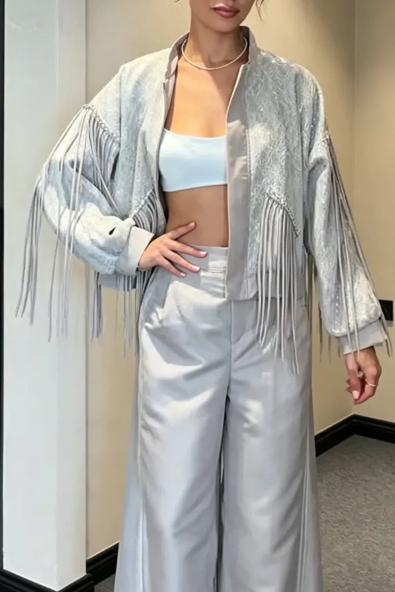 Women's Elegant Casual Patchwork Tassel Jacket or Pants
