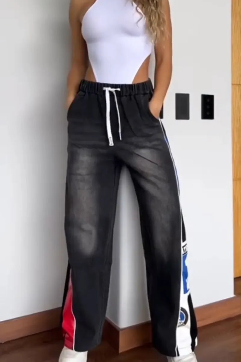 Women's Washed and Spliced Casual Jeans
