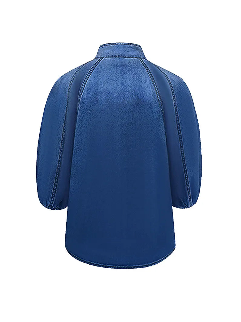 Elegant Ombre Puff Sleeve Denim Top