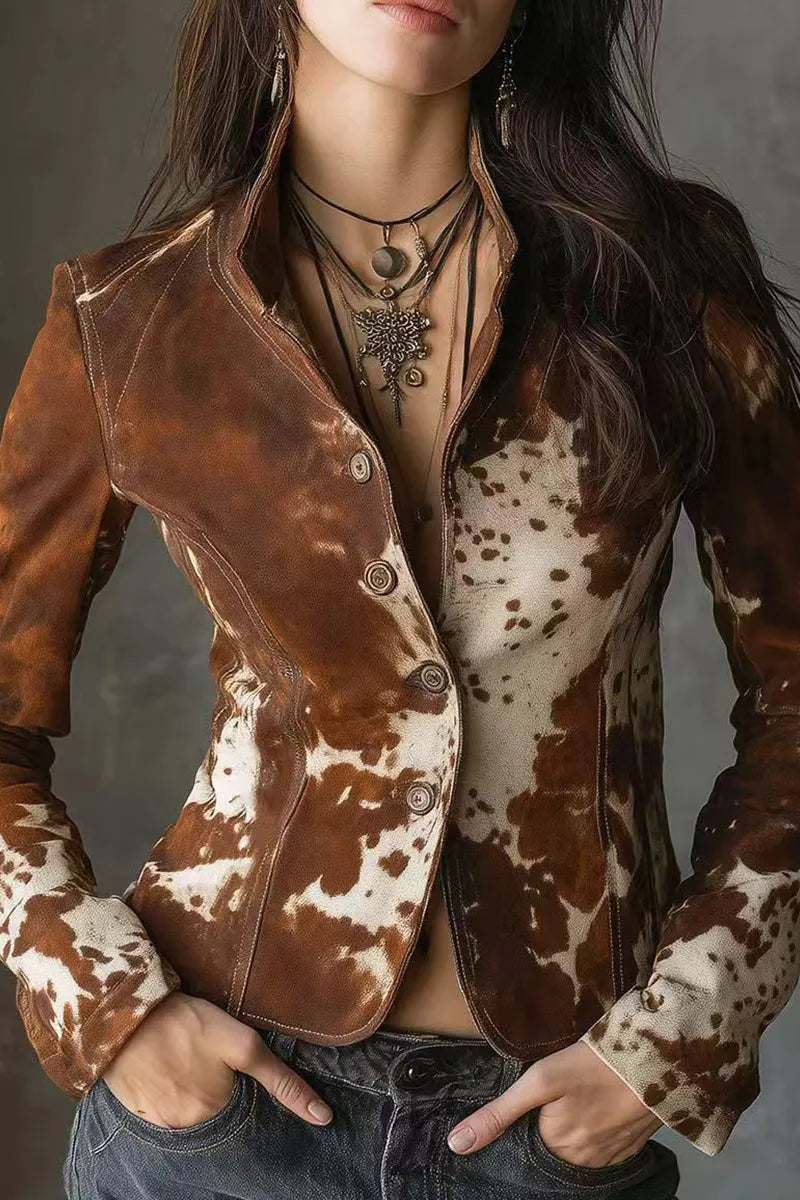 Artistic Block Print Relaxed Fit Long Sleeve Jacket For Women