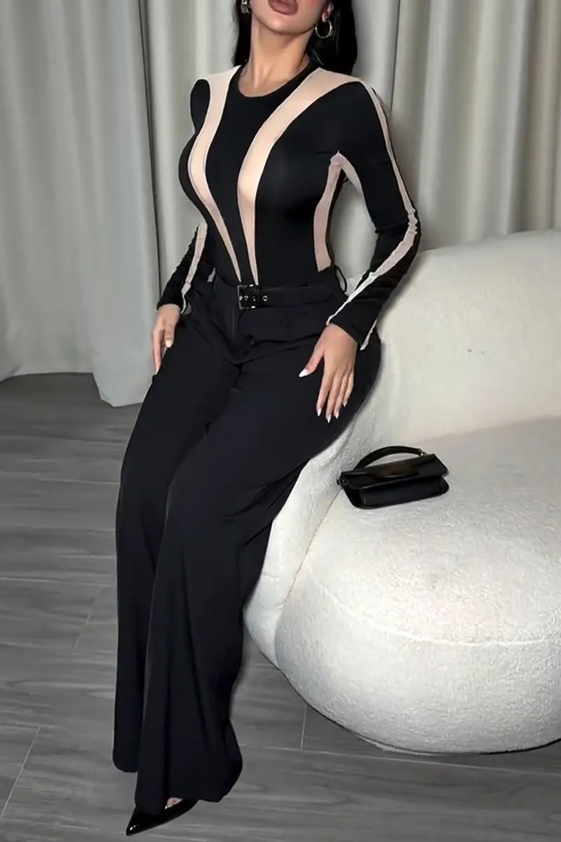 Women's Fashion Color Block Slim Top or Wide Leg Pants