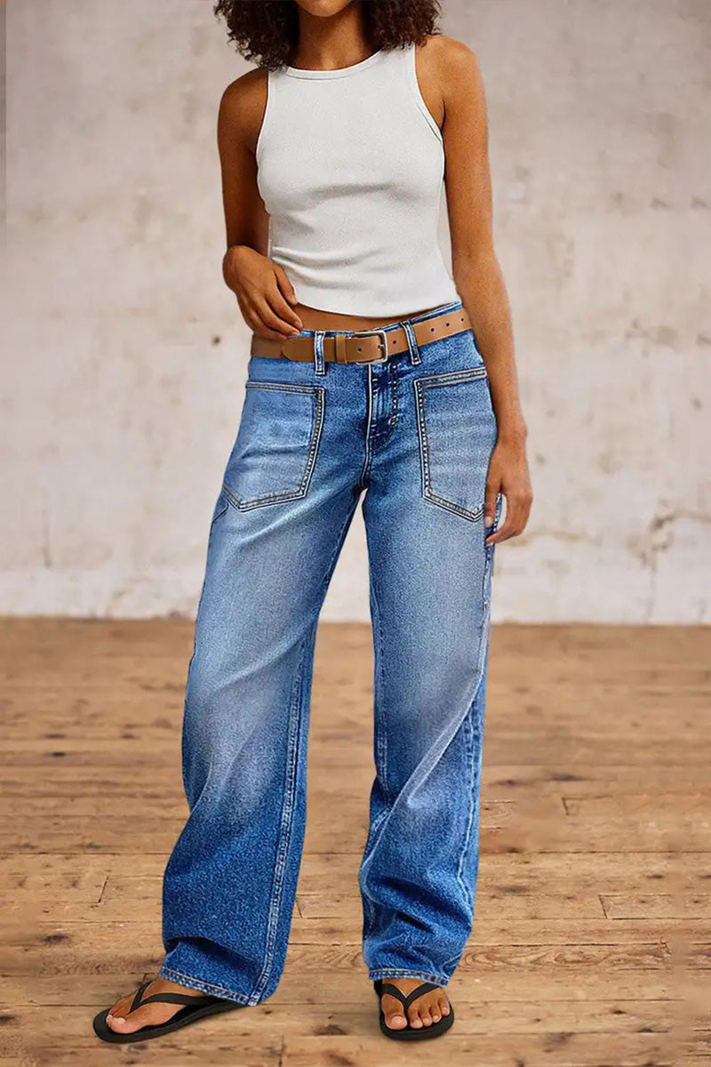 Women Personality Street Wide-leg Trousers Washed Stretch Trendy Jeans