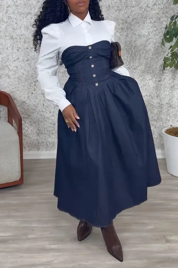 Women's Fashion Versatile Shirts & Bustier Denim Dress