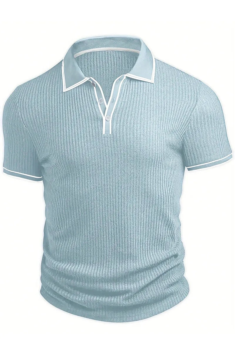 Men's Casual Contrast Color Polo Shirt With Turndown Collar And Buttons, Short Sleeve, Summer