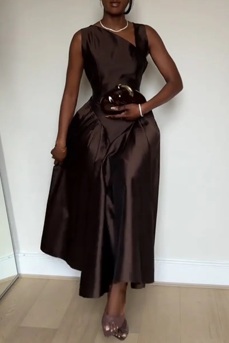 Women's Waist Cinched Solid Color Patchwork Elegant Temperament Wedding Banquet Style Dress