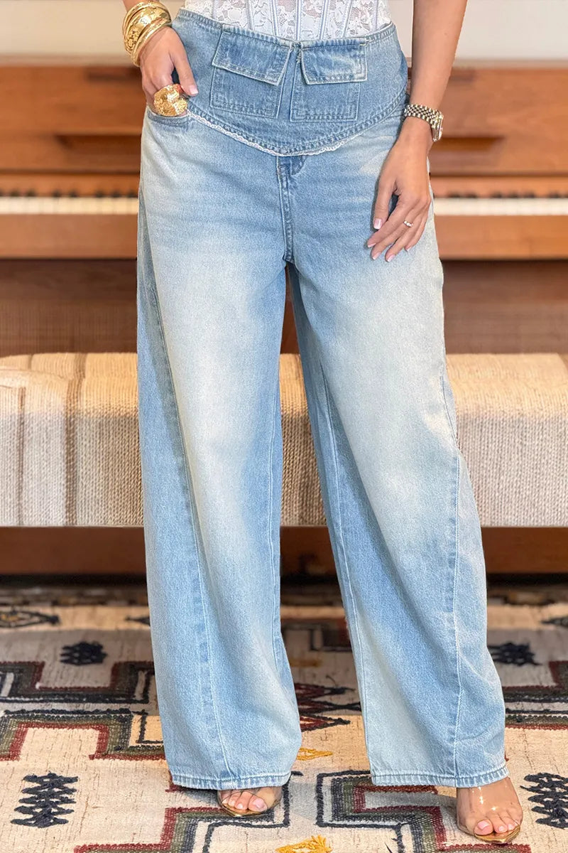Women's Fashion Wide Leg Jeans (with Lace Panel Waist Cincher)