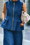Women's Casual Loose-Fit Denim Jacket With Zipper& Casual Wide Leg Jeans