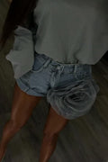 Women's Casual Mesh Flower Decoration Short Jeans