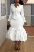 Women's Elegant Slim Shirt or Balloon Hem Patchwork Skirt