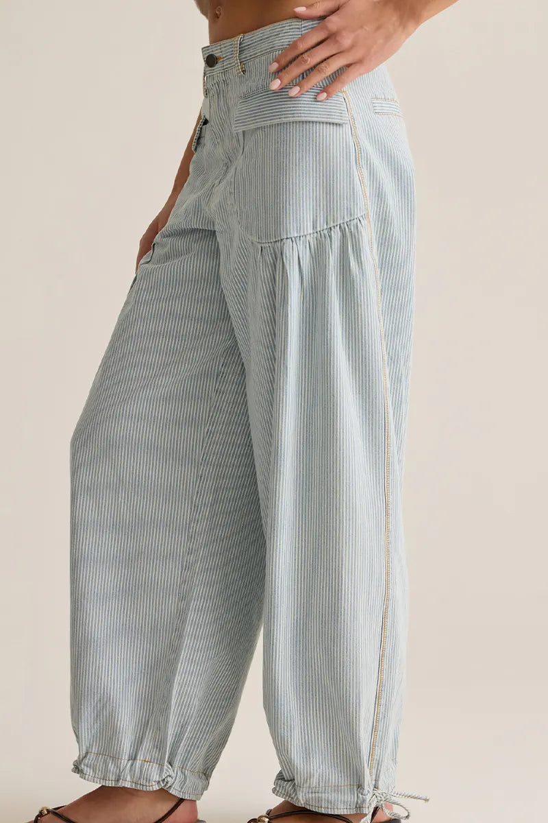 Women Vertical Stitched Pocket Casual Wide Leg Jeans